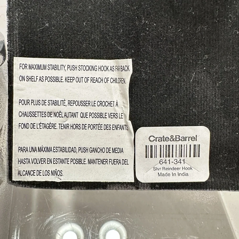 Crate Barrel Reindeer Brushed Matte Silver Stocking Hanger Holder Hooks SET of 2